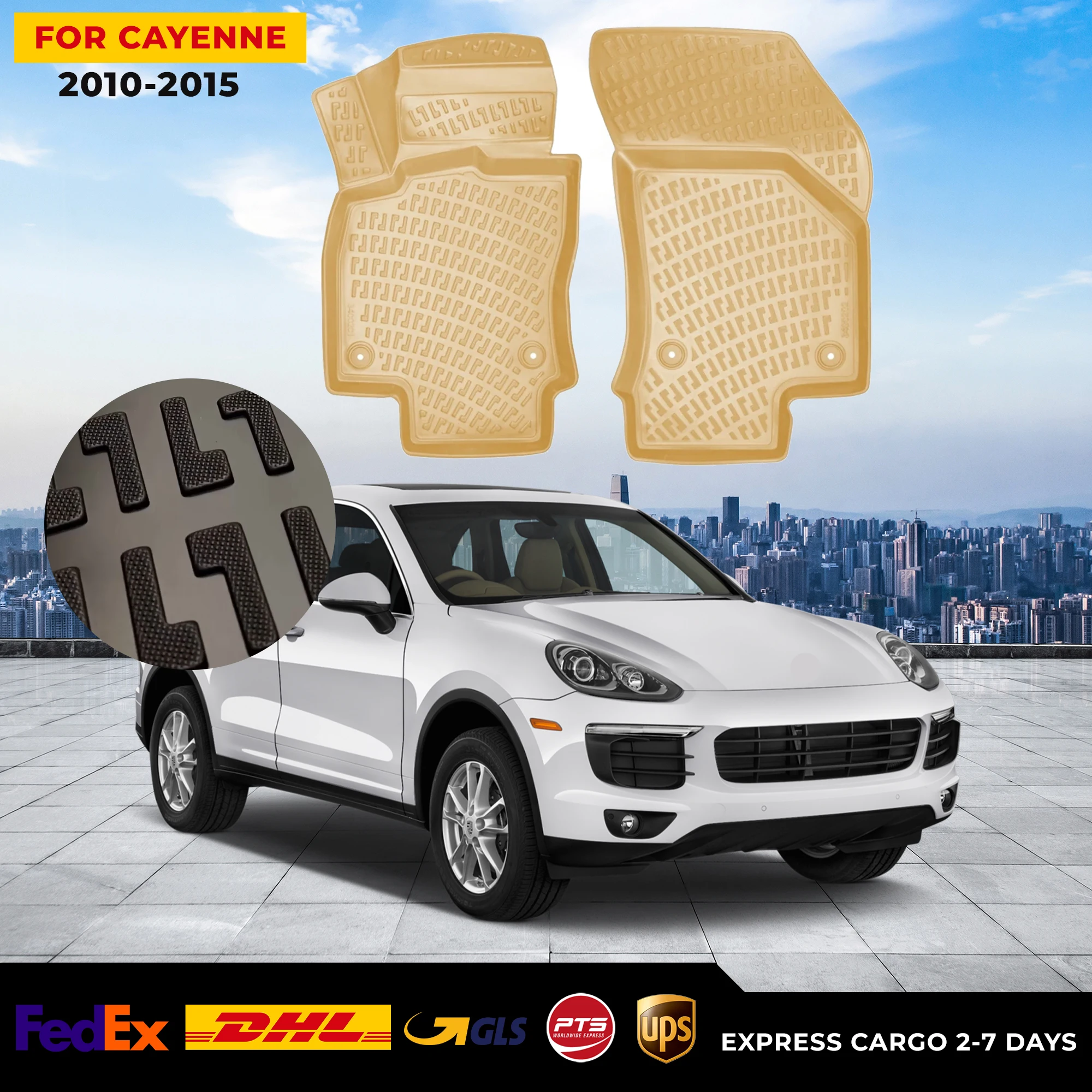 

3D автомобильный напольный коврик для Porsche Cayenne 2010-2015, бежевый Водонепроницаемый Специальный коврик для ног, аксессуары, коврики, Нескользящие