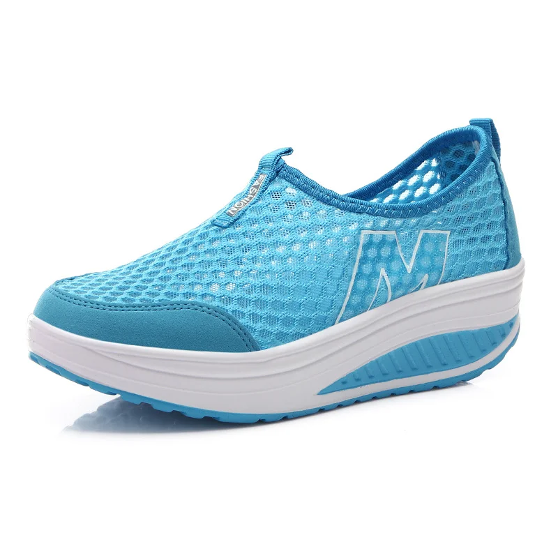 Summer Flat Female Tennis Shoes Wedge Hollowed Out Slip-on Mesh Platform Vulcanization Shoes Breathable Lightweigt Sneakers