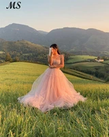 ms a line fairy eveniing dresses pink tulle spaghetti strap sleeveless floor length long prom gowns for girls quinceanera 2022