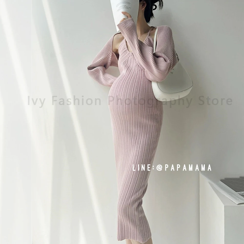 Maternity Photography Dresses Knitted Elegant Comfortable Pregnant Women Dresses Studio Shoots Photo Posing Clothes enlarge