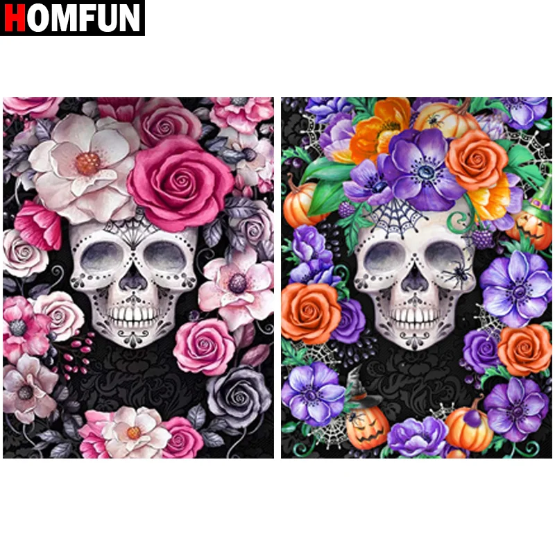 HOMFUN полный бриллиант &quotПейзаж Череп Роза&quot DIY 5D алмазная живопись вышивка