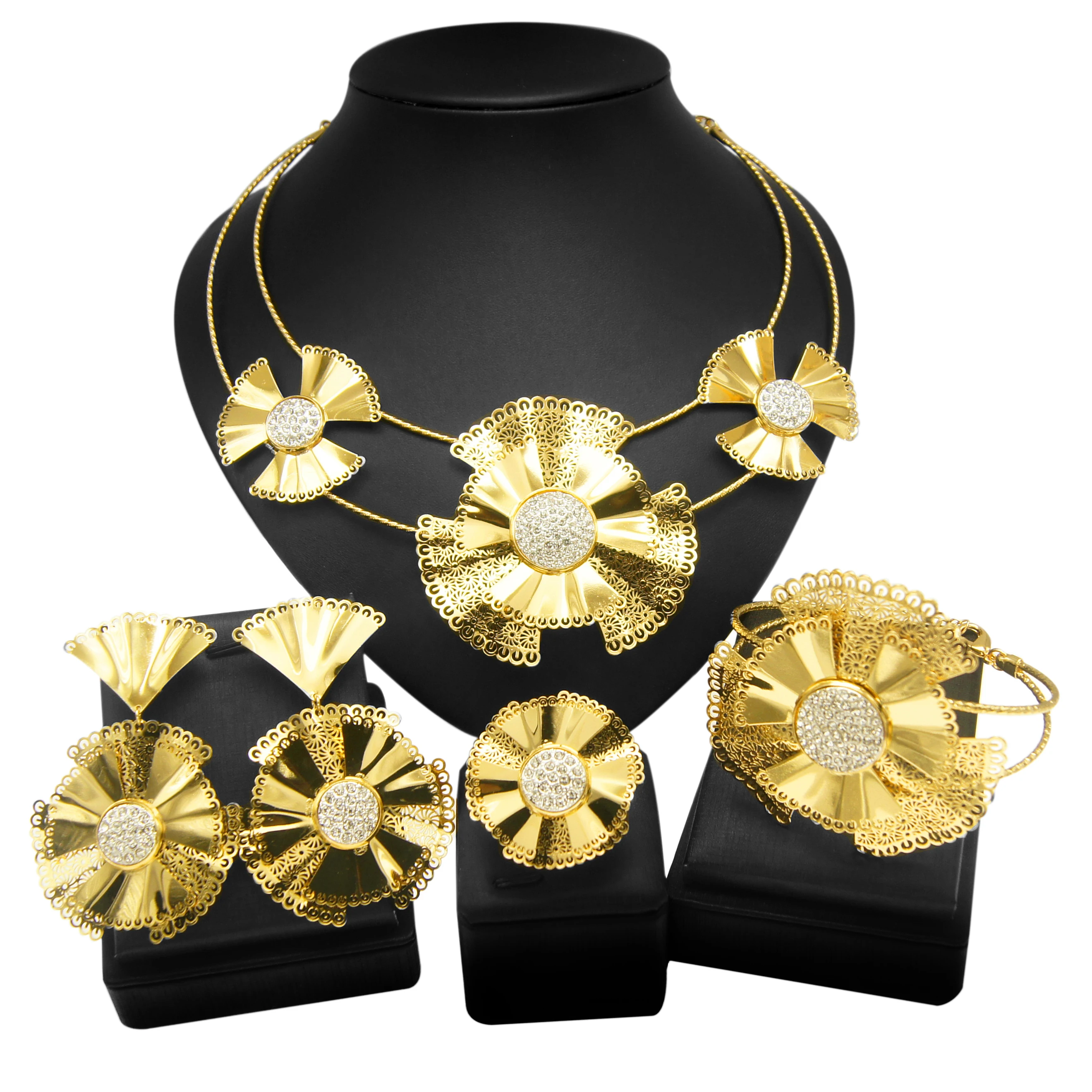 

Yulaili Hot Sale High Quality Brass Material Round Flower Pattern Jewelry Set and Female Dating Bajin Luxury Style Jewelry Sets