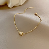 exquisite thin chain metal bracelet with geometric shape zircon pendant for women trendy gold color bangle bracelets jewelry