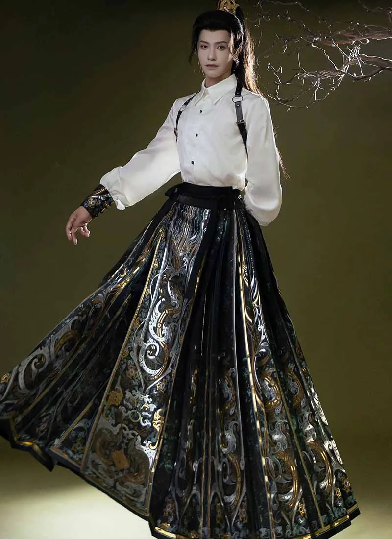 Роскошная китайская юбка Hanfu с изображением лошади осень 2024 мужская рубашка