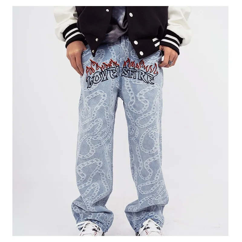 Baggy Pants Hip Hop Jeans Men 2022 Trends Clothes Letter Denim Printed Man Casual Trousers Streetwear Y2k Men's Trendyol Women's