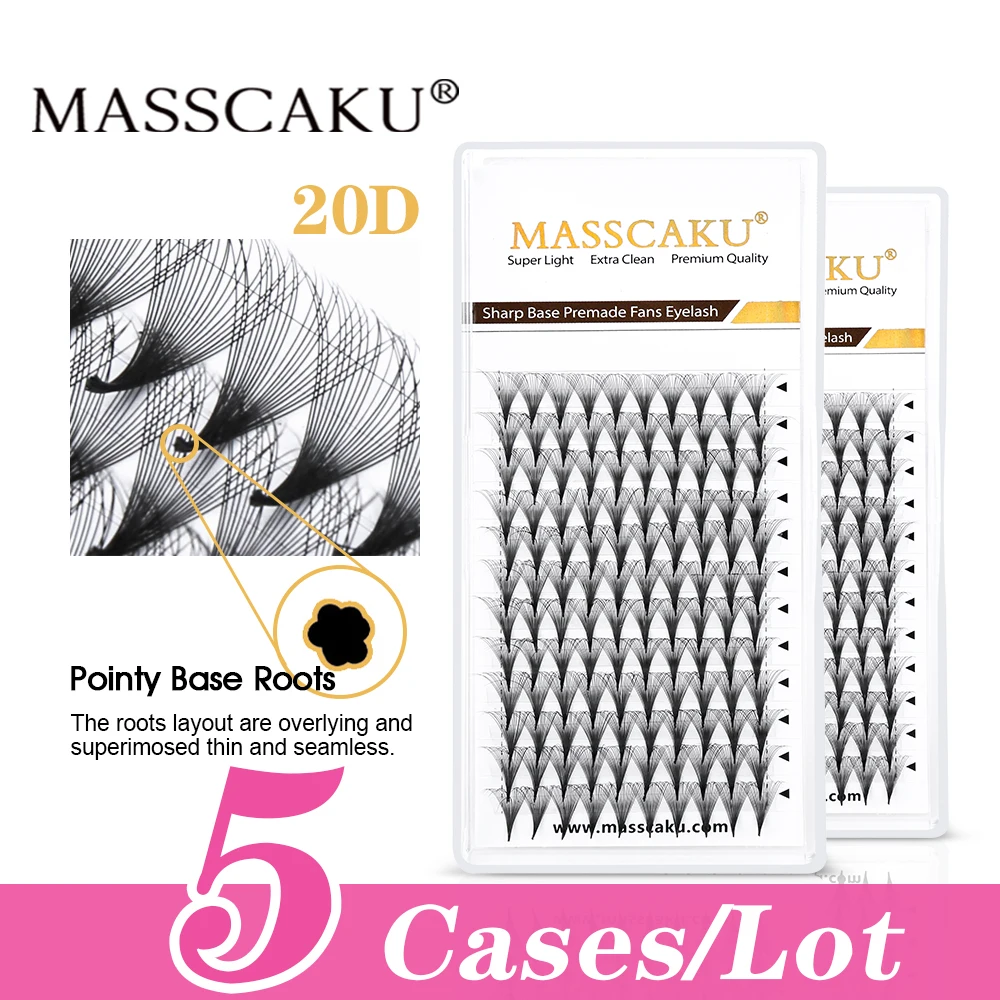 5pcs/lot MASSCAKU Russian Volume Eyelash Extentions 0.05 0.07mm Natural Soft Sharp Narrow Stem Eyelashes Faux Mink Individual Fa