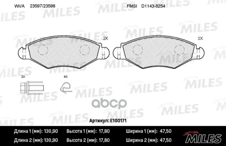 Колодки Тормозные Передние (Без Датчика) (Без Abs) (Смесь Semi-Metallic) Peugeot 206/206Sw 01 (Trw Gdb1500) E100171 Miles арт...