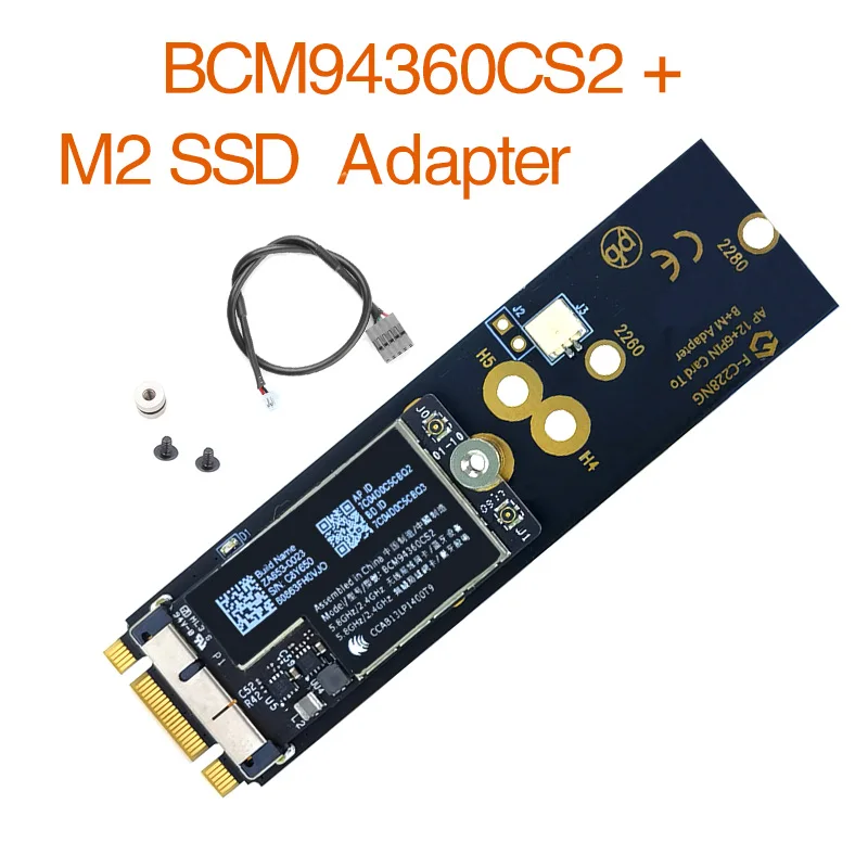Dual Band BCM94360CS2 For Hackintosh mac OS Wifi Card 12+6Pin for BT 4.0 WiFi Wireless Card Module to M.2 NGFF Key M Adapter