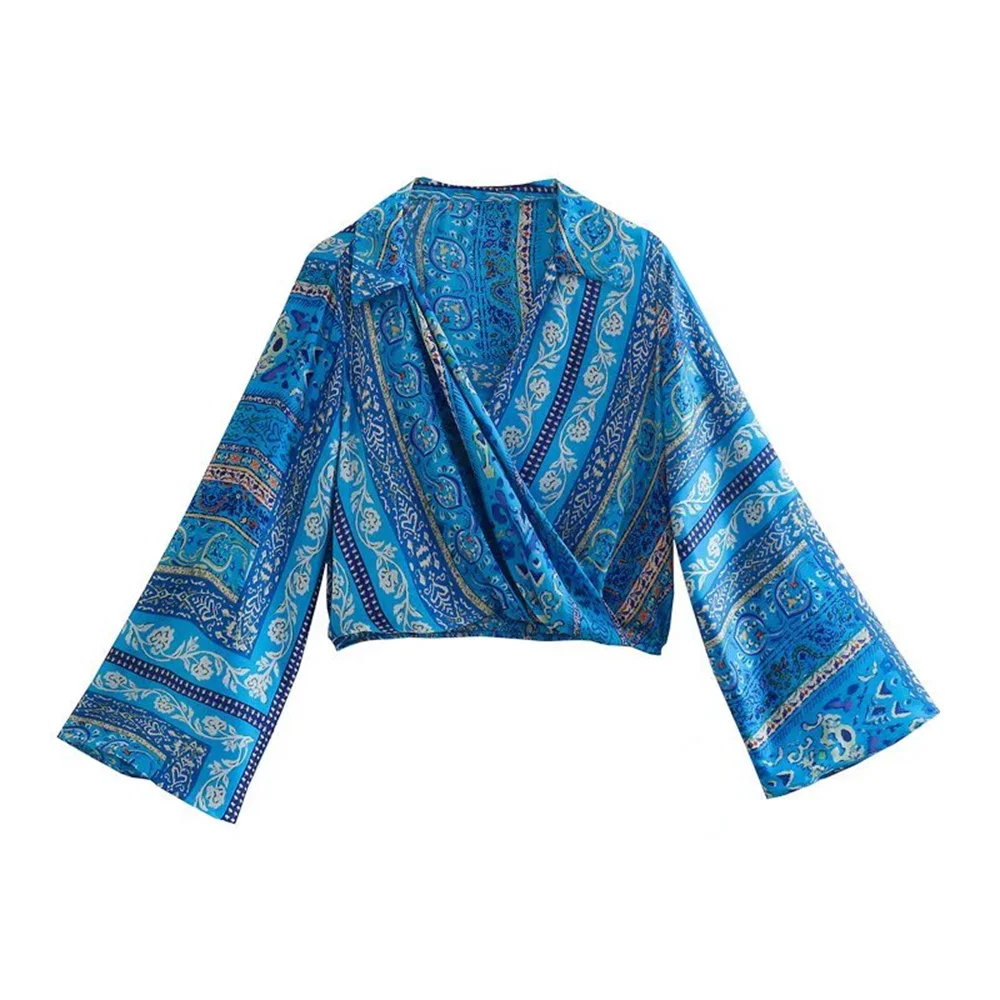 

Летняя Новинка 2022, женская одежда PB & ZA, рубашка с длинным рукавом и принтом, элегантный женский этнический Топ 2587157