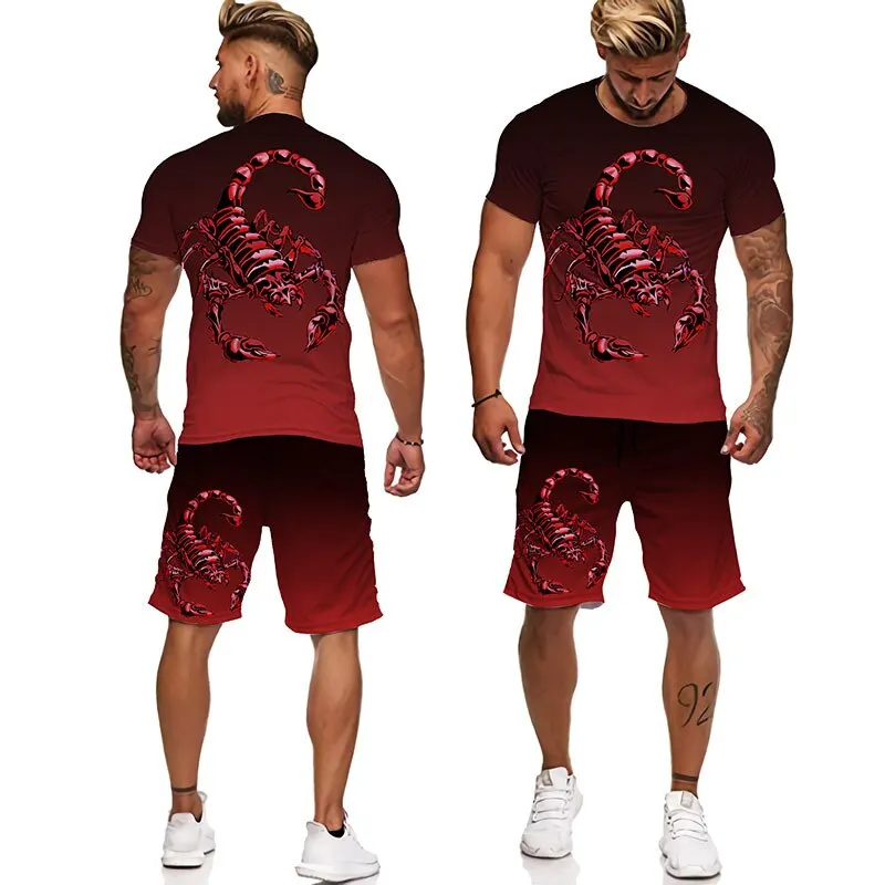 New Summer Oversized Men's Sportwear Suit 3D Scorpion Print T-Shirt/Shorts/ Casual Wear Fitness Sports 2pc Sets Men's Tracksuit