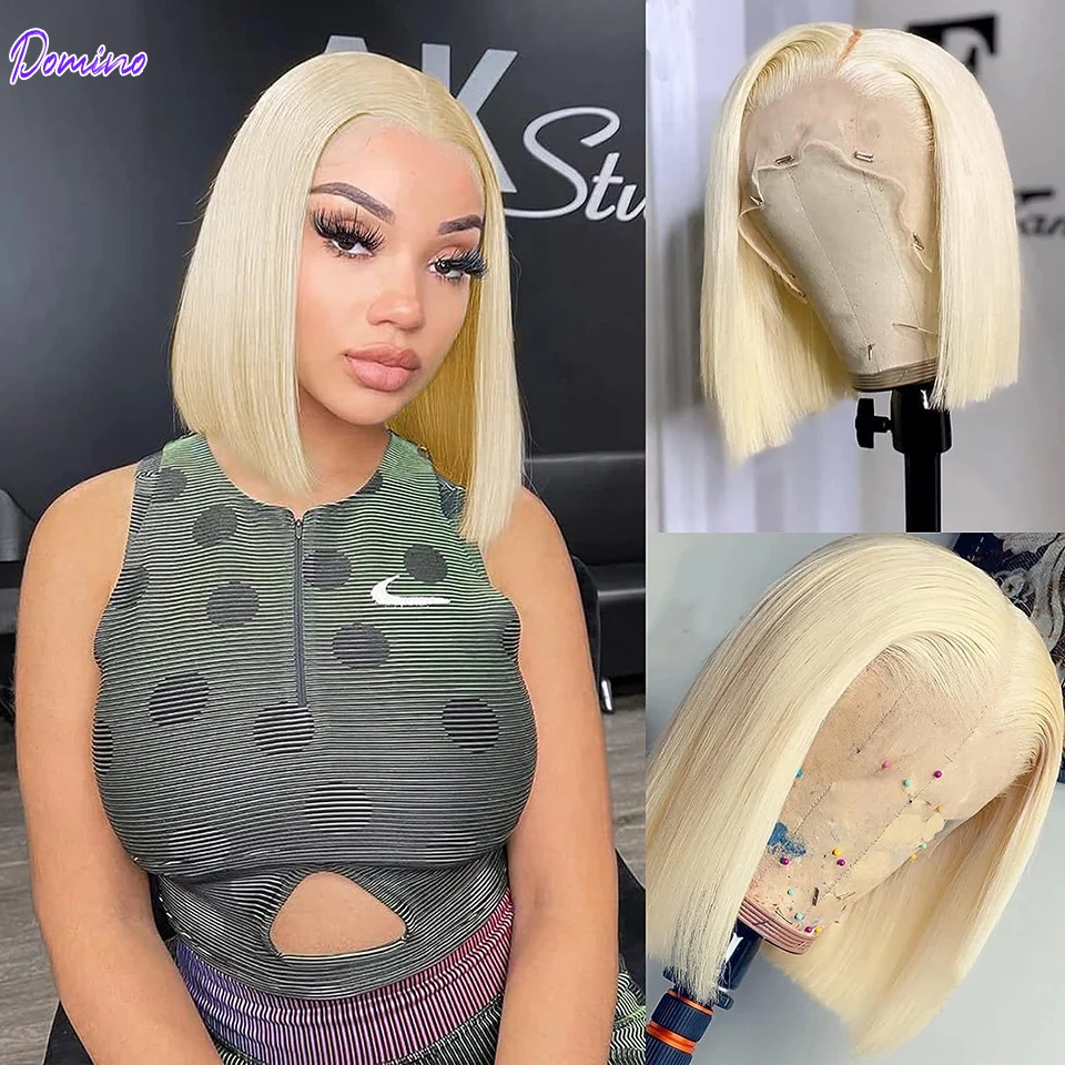 

Парик 613 блонд Боб 13x4, парик из человеческих волос на сетке спереди, бразильский прямой короткий парик Боб для женщин, парик без гулька на сетке Remy, Детские волосы