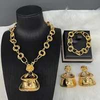 Dubai Large Necklace and Earrings Set Golden Wedding Jewellery Set Bridal Jewelry Dubai Jewelry Sets For Women Large Necklace