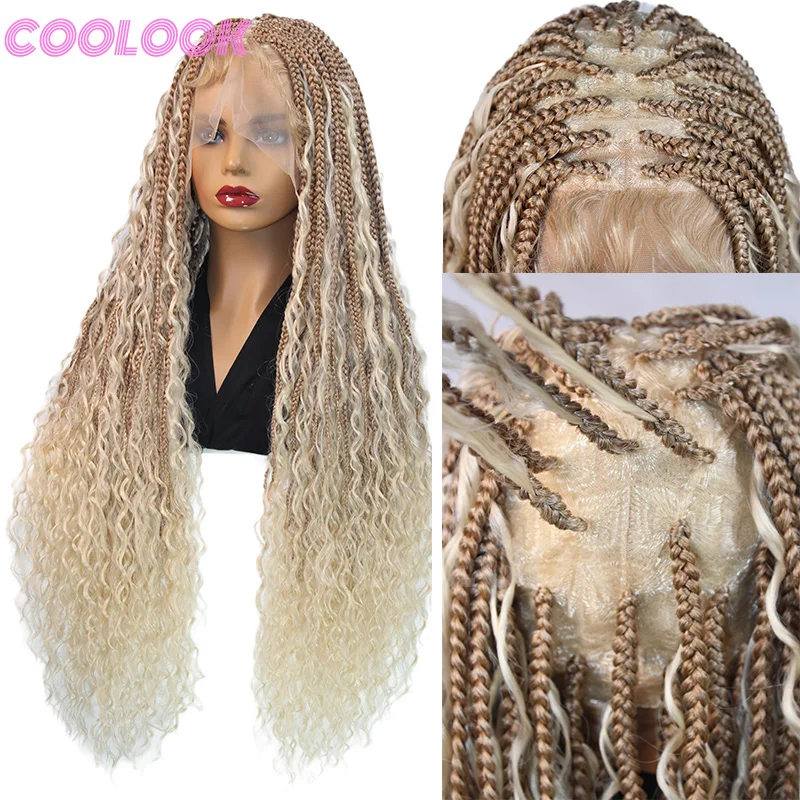 613 Блондинка в богемном стиле косички синтетические 32 дюйма полный парик спереди