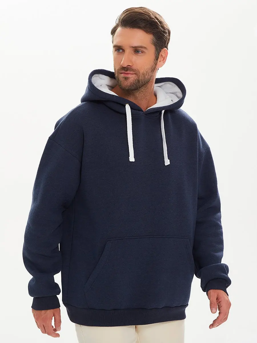 Jonquil Худи мужское &quotСиний меланж&quot с капюшоном (искусственный мех) умеренный