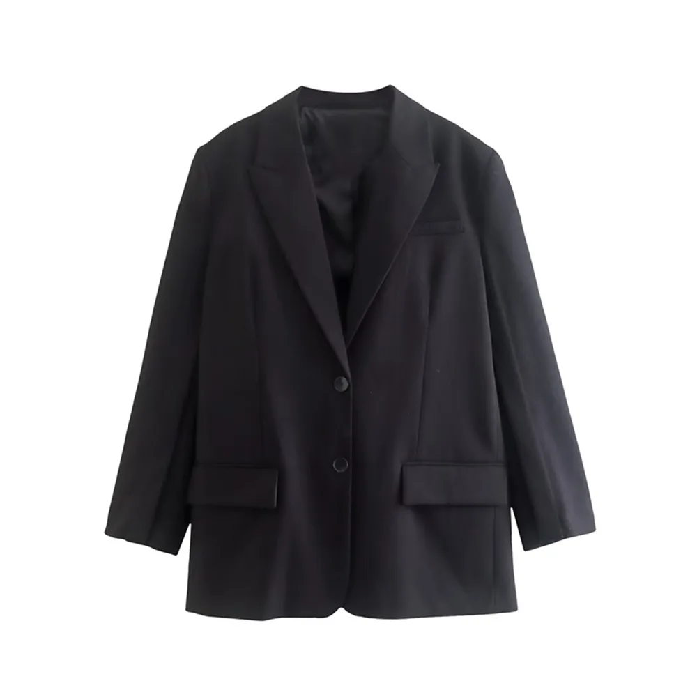 

PB&ZA autumn new women's temperament commuter black loose lapel long-sleeved casual long suit jacket 4432/911