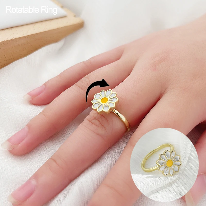 Daisy Flower Butterfly Anxiety Ring Rotatable Spinner Ring Girls Women Jewelry for Party Anxiety Relief Ring Anti Stress Rings