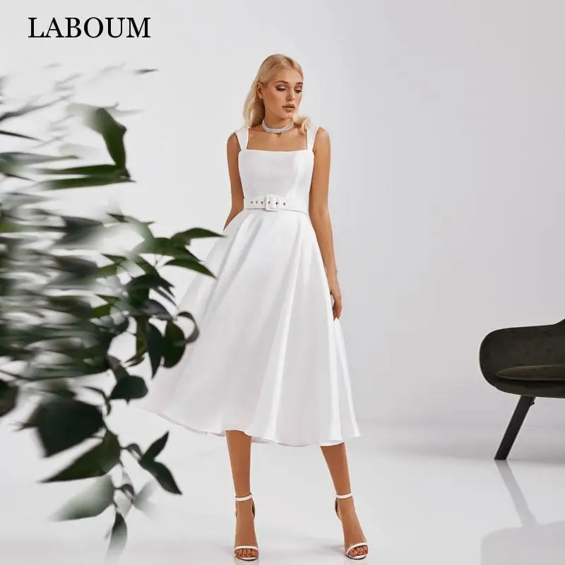 

LaBoum Modern Square Collar Wedding Dresses For Women 2023 Simple A Line Satin Bridal Gowns Mid-Calf Customize Vestidos De Novia