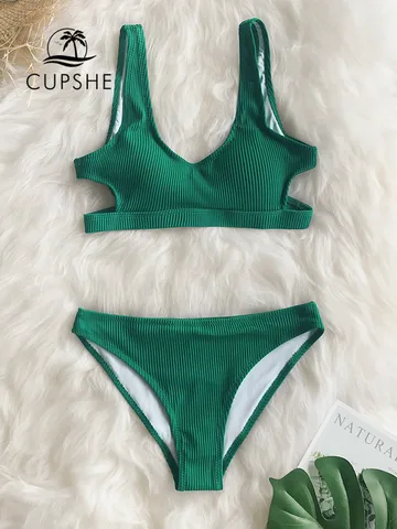CUPSHE Однотонное ребристое бикини