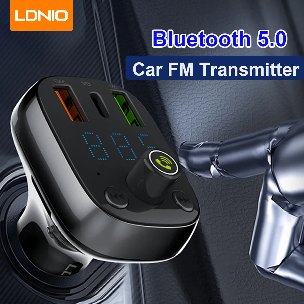 LDNIO FM Transmitter Handsfree Car Fast Charger For Phone Bluetooth 5.0 Car Kit Audio MP3 Player Digital Display USB Charger
