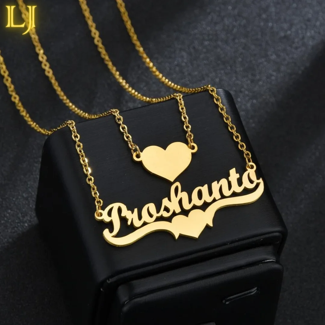 

Double Necklace with Pendant Custom Name-Nordic Gold (Old Coin) Identical to 18K Gold | Lord Bel Jewelry