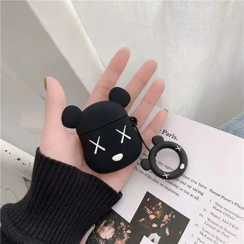 

For I9/I11/I12/Inpods12 Wireless Bluetooth Earphone Case INS Cute Cartoon Black grey Bear Soft Silicone Cover