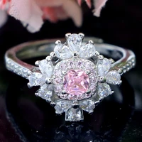 13x13mm shecrown lovely cute pink kunzite white cz women daily wear ajustable silver rings 6 9