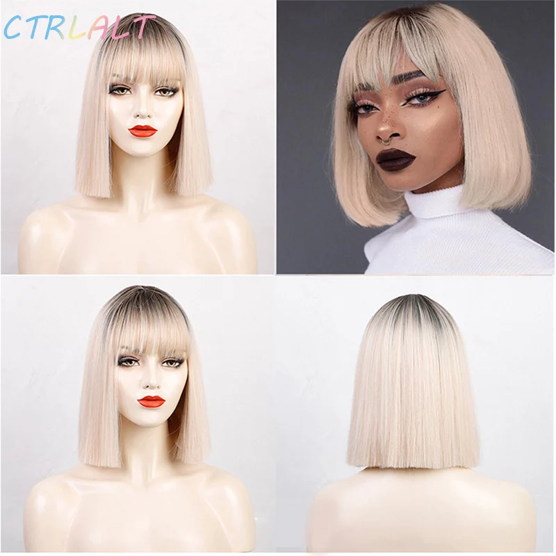 

CTRLALT синтетические Короткие парики боб прямой парик с челкой для женщин черный розовый парик для вечерние повседневного использования длин...