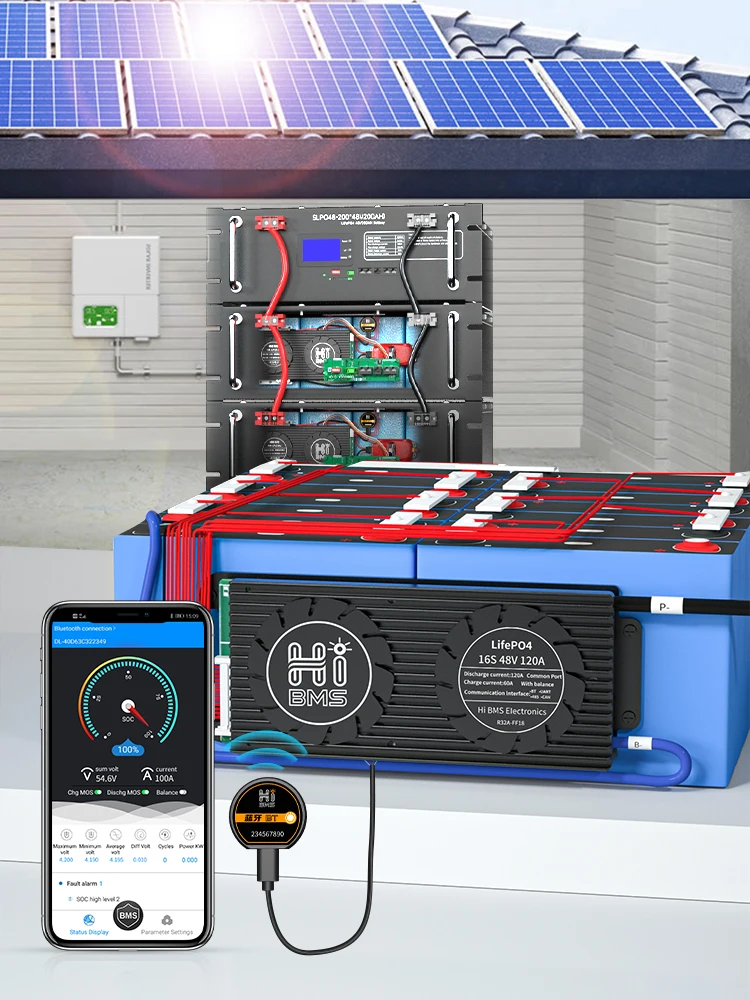 HIBMS Smart BMS Bluetooth Lifepo4 4S 12V 8S24V 16S48V Li-ion Battery Solar Inverter Outdoor Power Home Energy Storage RV Scooter