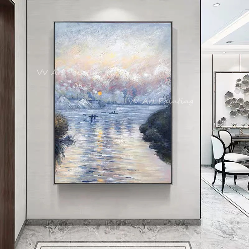 

100% Handmade Abstract famoun picture ocean sea with sunrise monet landscape Oil Painting Modern Living room Home Decoration