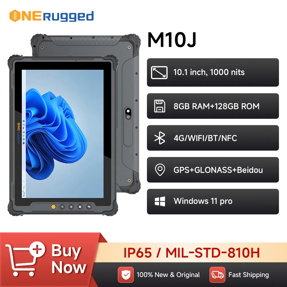Фото Прочный планшет ONERugged, 10,1 дюйма, планшет M10J Windows 11 Pro, 8 ГБ + 128 ГБ, промышленный ПК с 4G/WIFI/BT/NFC №1