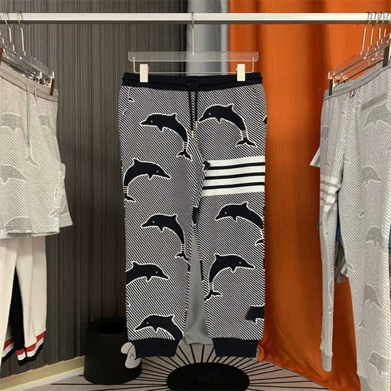 TB THOM Man Pants 2022 Korean Fashion Designer Sweatpants Kawaii Dolphin 4 Bar Stripes Trousers Casual Sports Pants