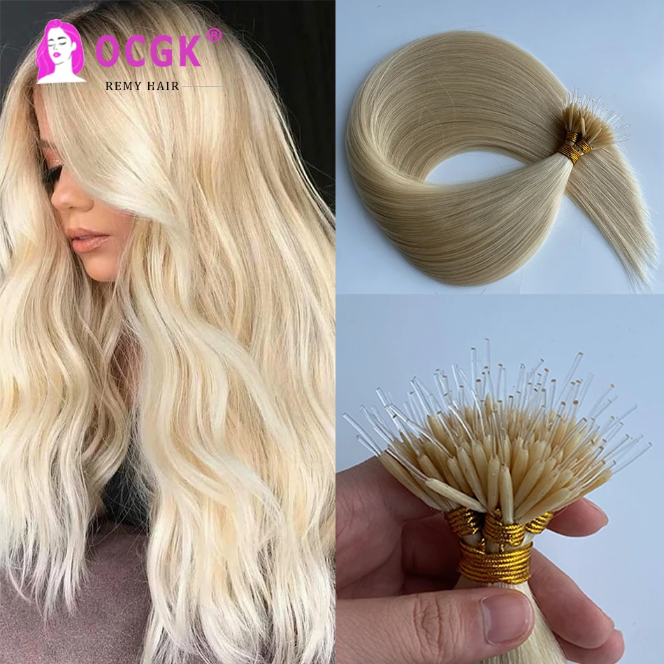 

Highlight Blonde Elast Ring Hair Extensions Straight Naturel Real Human Hair Micro Beads Hair Extension 0.8G/1G/Strand 12-26Inch