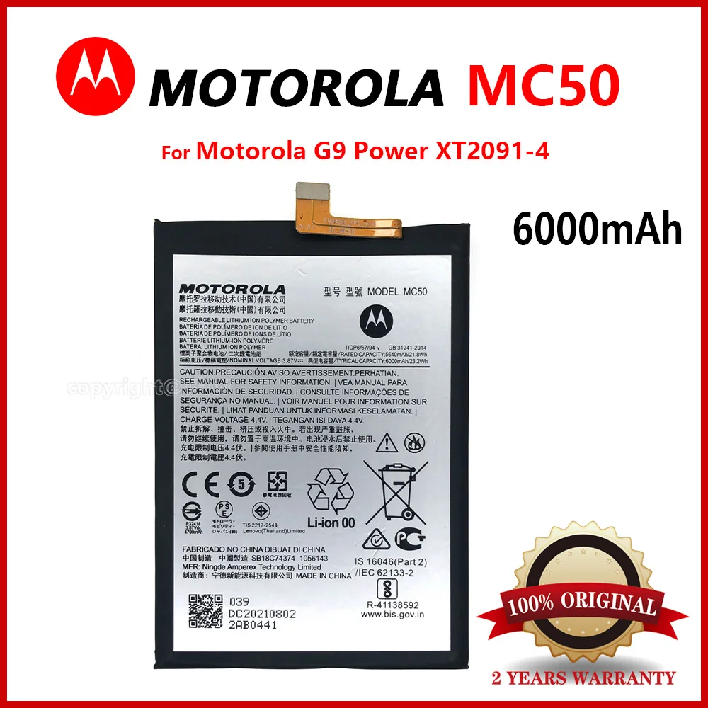 

100% Original Motorola MC50 Rechargeable Battery For Motorola G9 Power XT2091-4 Batteries 6000mAh Battery Batteria+Track Code
