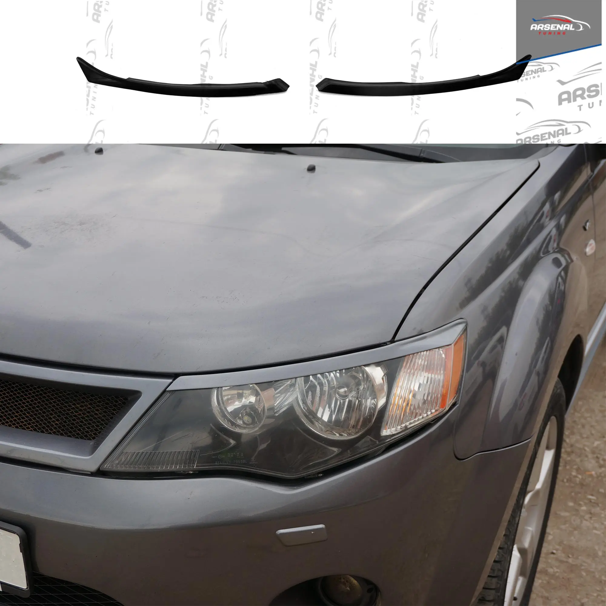 Накладки на переднюю оптику для Mitsubishi Outlander XL (2005-2009) АБС пластик ресницы фар