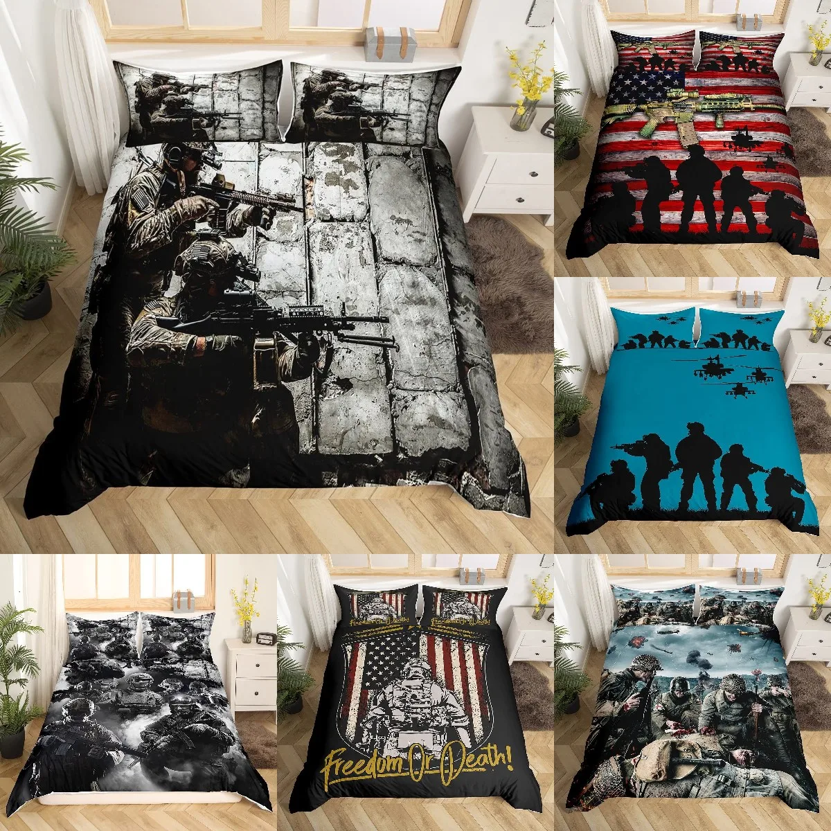 

Soldier Duvet Cover Set Army Rifle Machine Gun Bedding Sets for Boys Under Mission Army Bedclothes Military Themed Quilt Cover