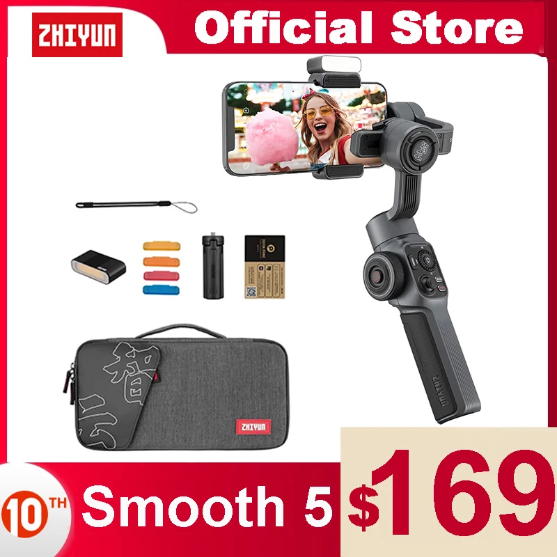 ZHIYUN Official Smooth 5 Gimbal Phone Handheld Stabilizer 3-Axis Smartphone for iPhone 13 Pro Max/Samsung s20 fe/Huawei/Xiaomi