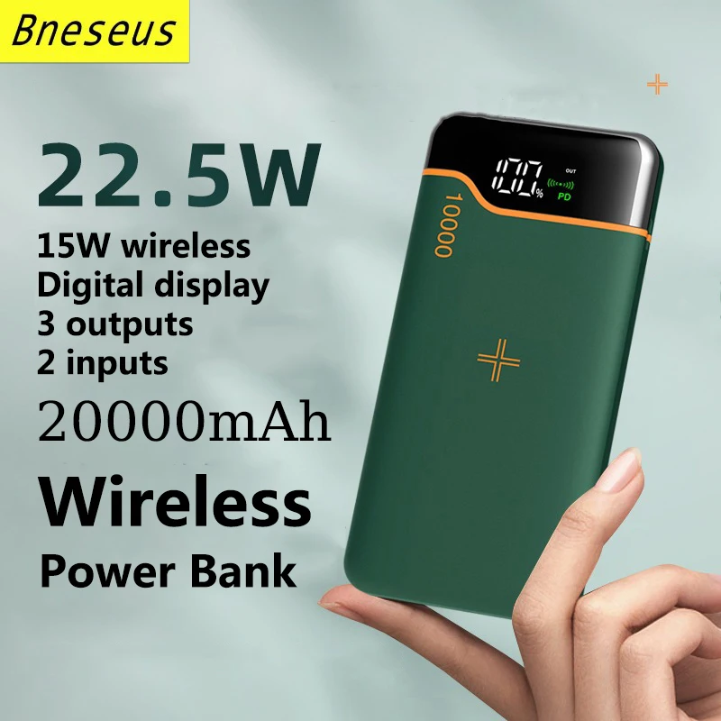 20000mAh Wireless Powerbank 22.5W Fast Charging External Auxiliary Battery For Apple Huawei Xiaomi Samsung Portable Power Bank