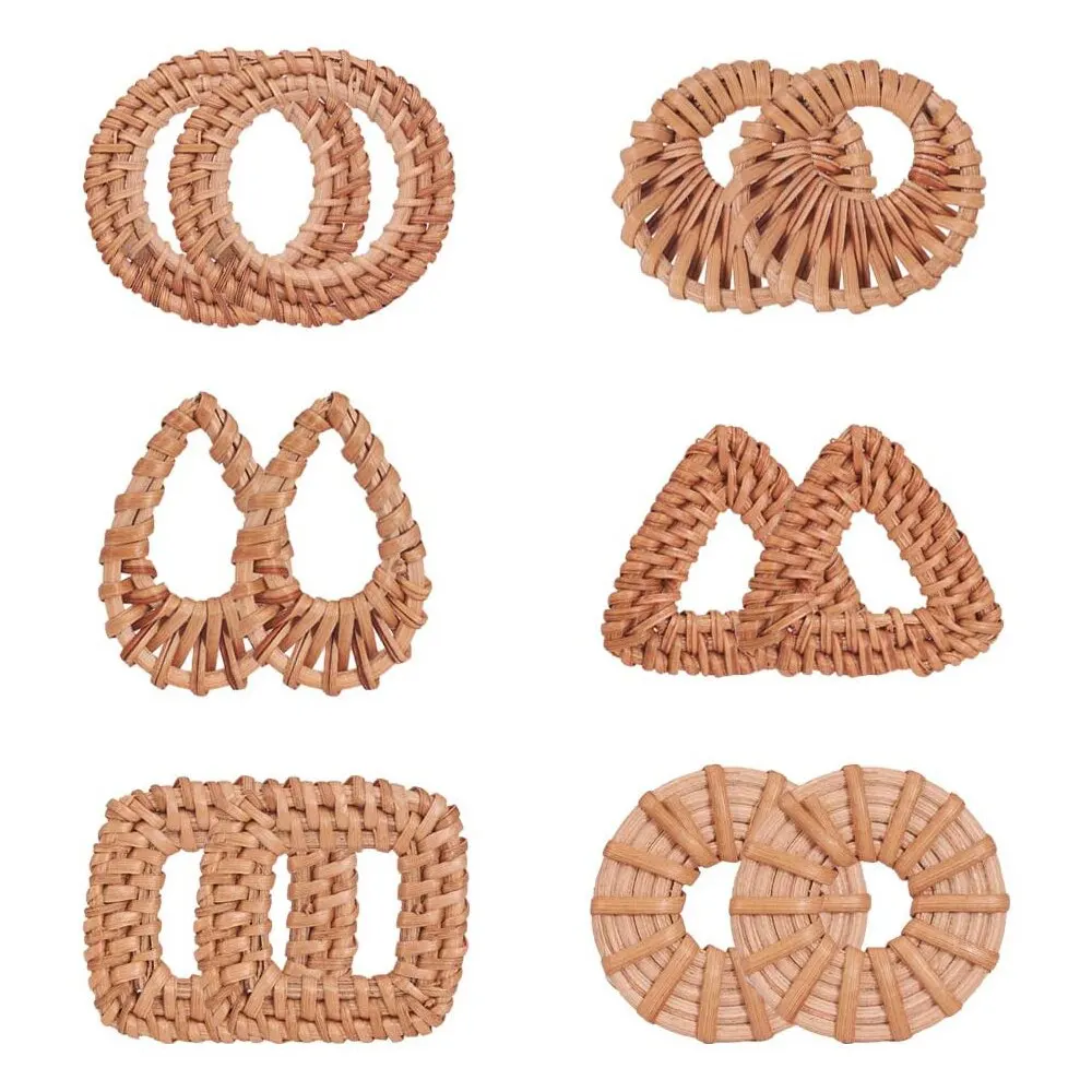 

12pcs Rattan Woven Reed Cane Charms Pendants Linking Rings Geometric Round Oval Bohe Circle for Earrings Jewelry Making