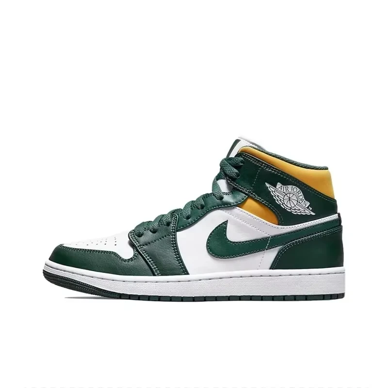Air 1 Mid Seattle Supersonics Высокие БаскетБольные В Стиле РетРо Мужские Белые Зеленые
