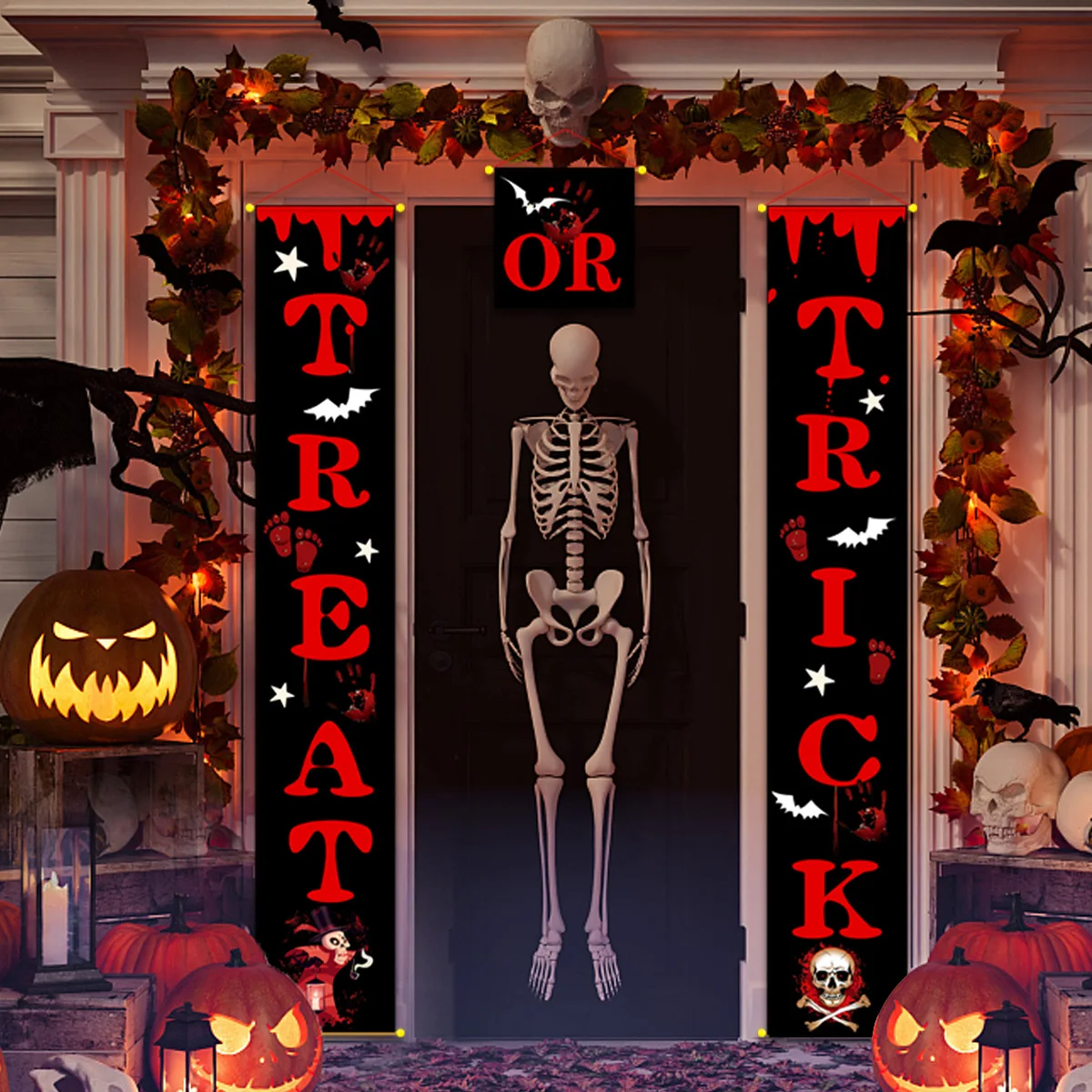 

Halloween themed couplets, horror ghost festival door curtains, Day of the Dead porch flag hanging party background cloth three-