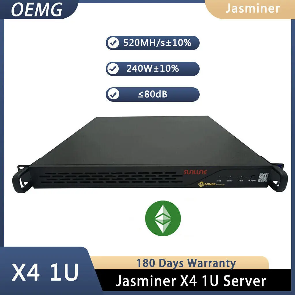 

BUY 3 GET 2 FREE Jasminer X4 1U ETC Miner 520MH/s Hashrate 240W Low Power Consumption ETC Mining