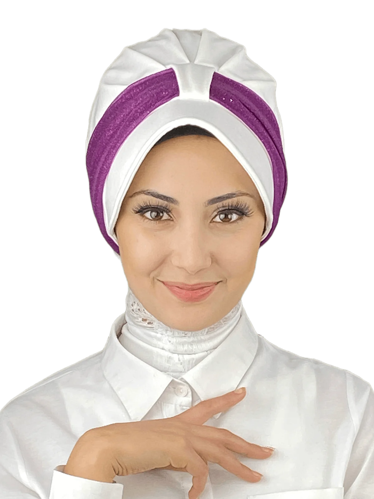 

White Fused Silvery Pink Scarf Hat New Fashion Islamic Muslim Women Scarf Trend Headscarf Ready-to-Wear Beere Bone