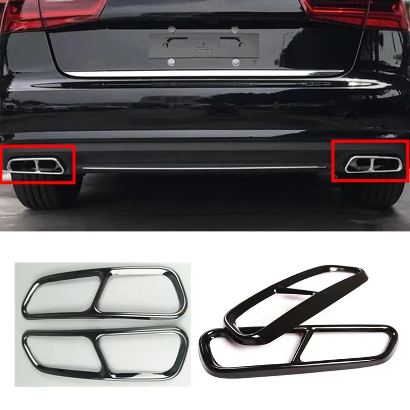 

2Pcs Black Stainless Steel Tail Throat Pipe Modified Cover Trim For Audi A6 C7 2016-2018 Car Exhaust Tail Pipes Decoration Frame