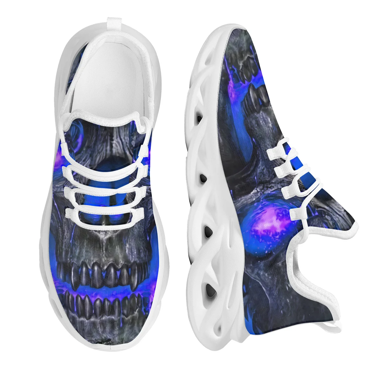 

Doginthehole Purple 3D Printed Skeleton Ladies Flats Outdoor Fashion Ladies Vulcanized Shoes Lightweight Lace Up Sneakers