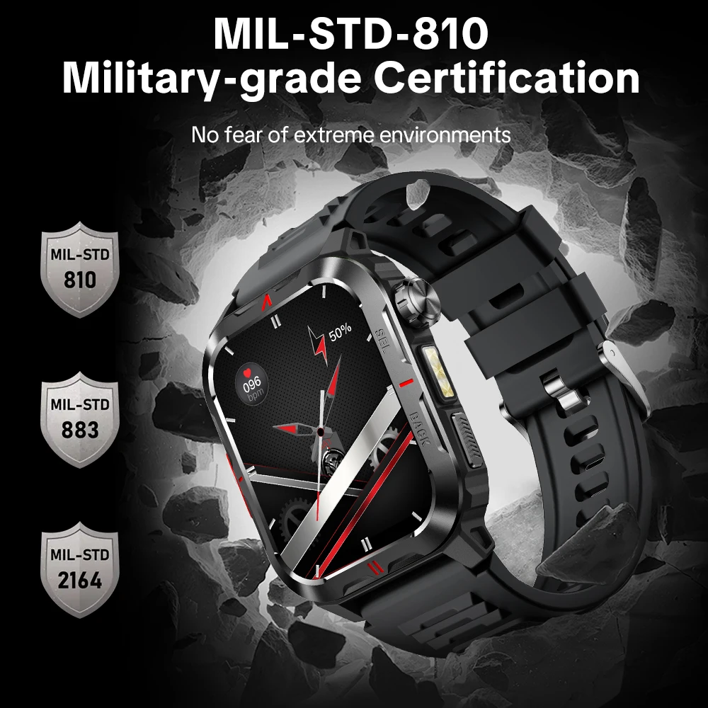 Смарт-часы Aolon Tetra S5 для мужчин, военный стандарт, 1,93-дюймовый HD-дисплей, компас, фонарик, IP68, водонепроницаемый фитнес-трекер для активного отдыха (art.: 3920dc06b93e2) - 3920dc06b93e2