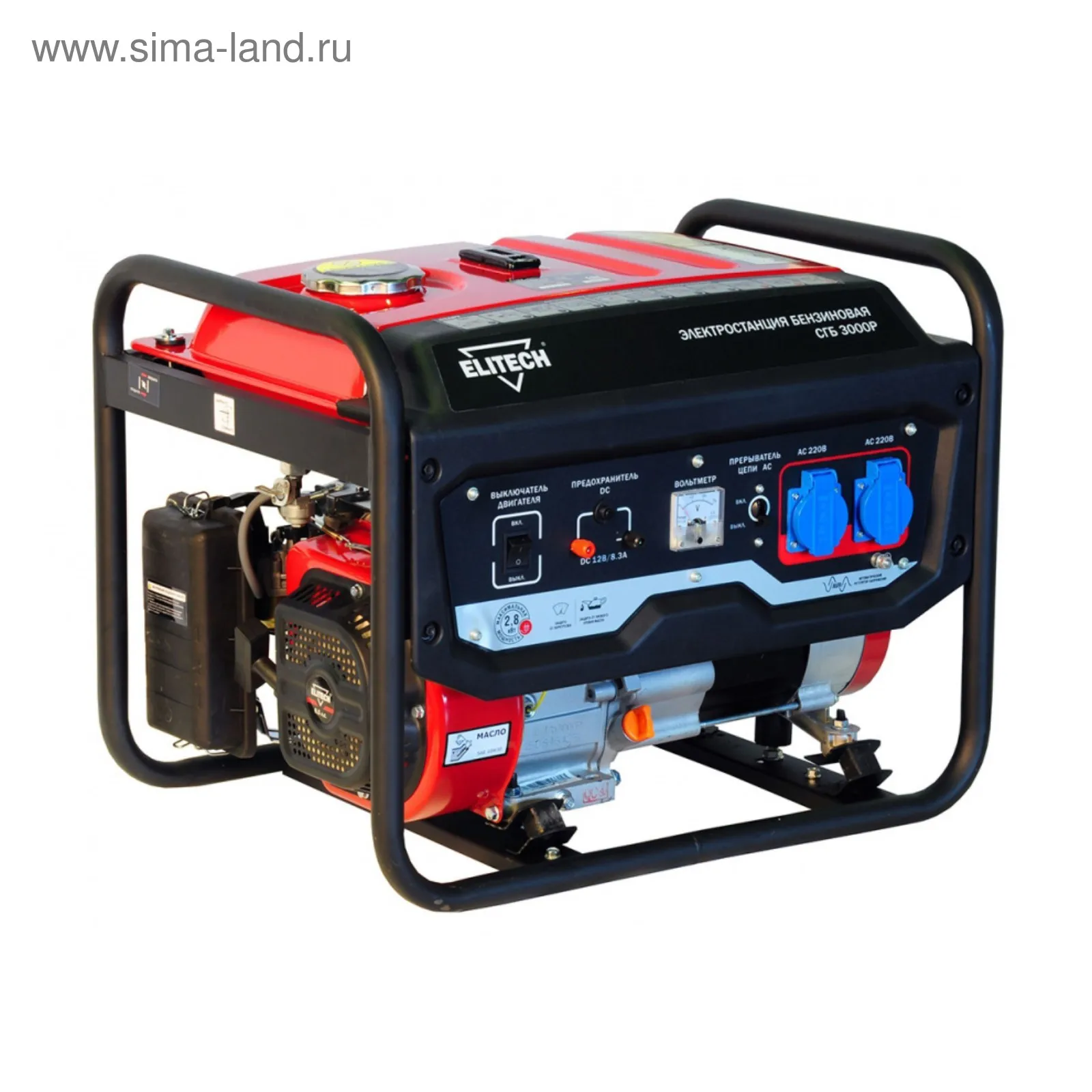 Генератор Elitech СГБ 3000Р бензиновый 4 тактный 2.8 кВт/6.5 л.с. 196см3 ручной старт