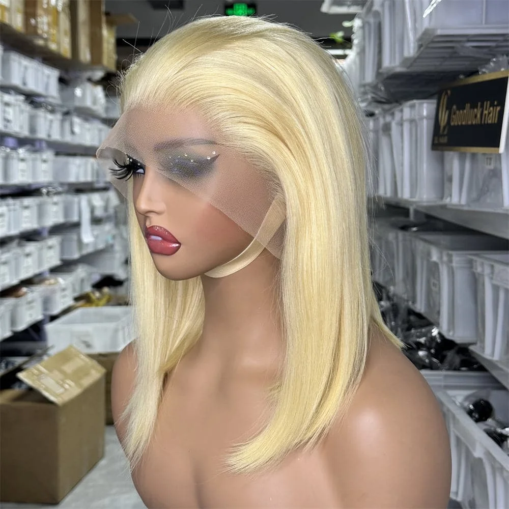613 Блондинка Короткий Боб Парик Прямые Человеческие Волосы Глубокая Часть 13x4