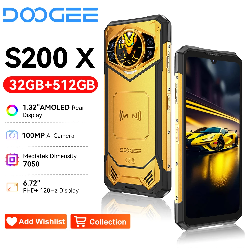 Фото DOOGEE S200 X — защищенный телефон с 6,72-дюймовым IPS-экраном, разрешением FHD+ и частотой обновления 120 Гц, процессором Dimensity 7050, портативным телефоном, 32 ГБ оперативной памяти + 512 ГБ встроенной памяти, акк №1
