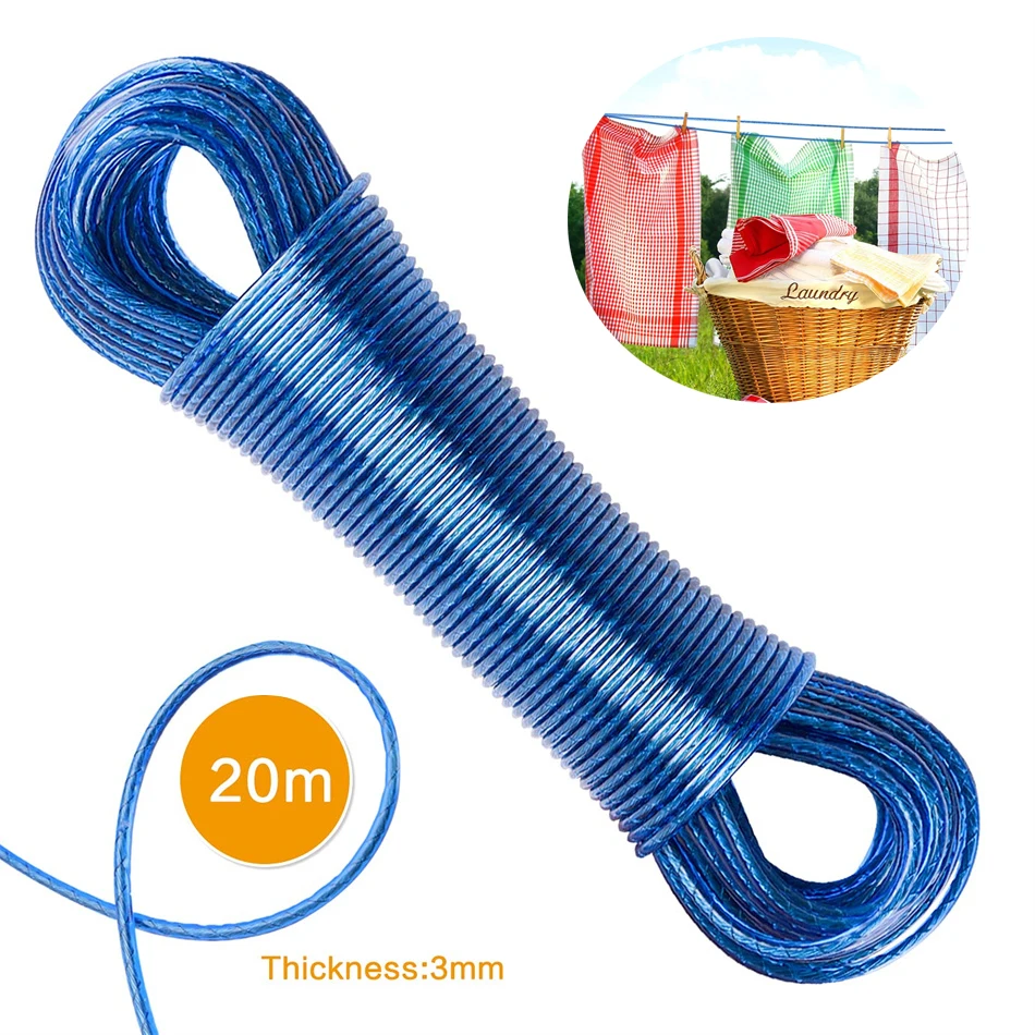 

20M 3mm Long Rope Drying Clothes Hangers Washing Lines Steel Wire PVC Camping Outdoors Garden Travel Supplies For Clothesline