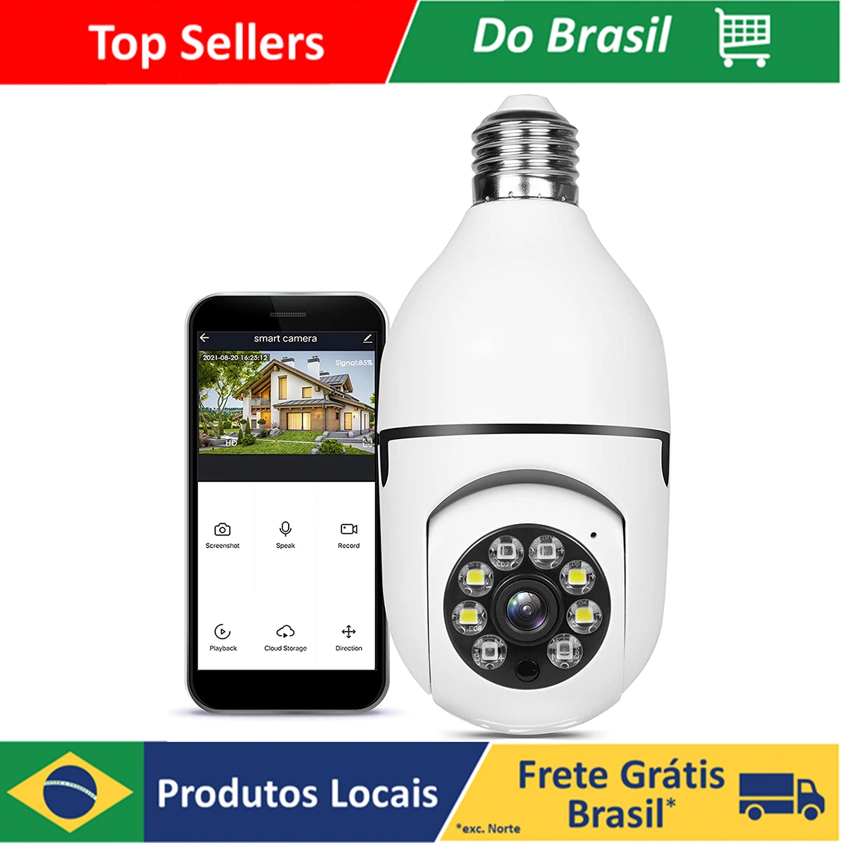 

Câmera wifi ip sem fio giratória 360 com encaixe lampada bocal rosca ptz full HD visão noturna segurança